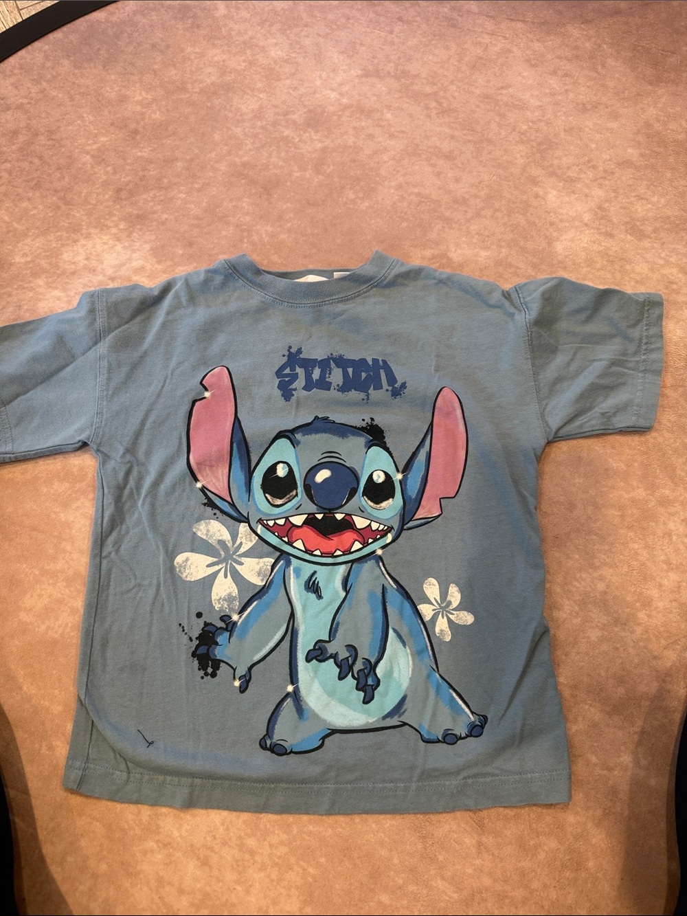 Zara Blue Kids Stitch Graphic Tee with Pink Accents 6-7 disney classics